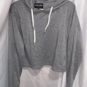 Love Love Love Gray Hoodie Crop Junior’s XL Top Short Sweatshirt